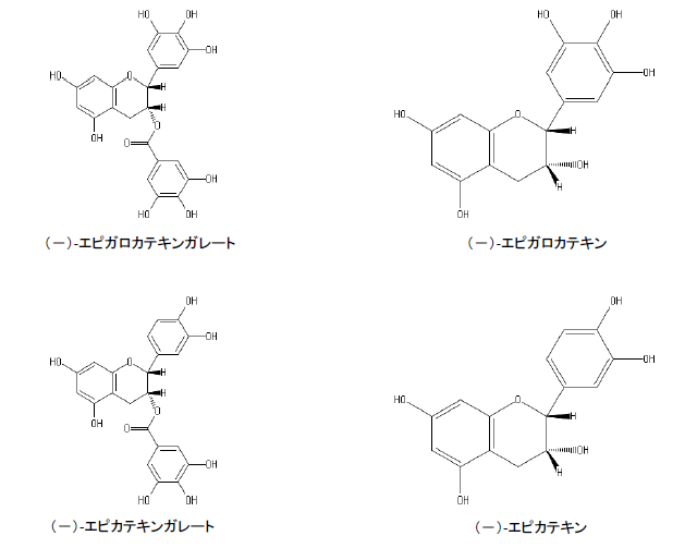 主要なカテキン類の構造式