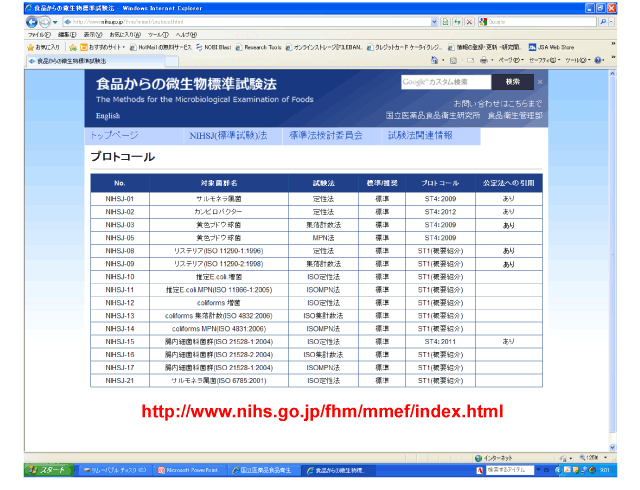 図2. 食品からの微生物標準試験法に関するホームページ